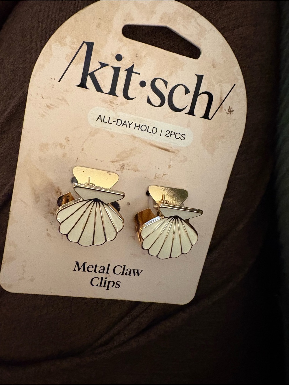 Kitsch Gold Metal Shell Claw Clips with Cream Enamel (2 pcs)